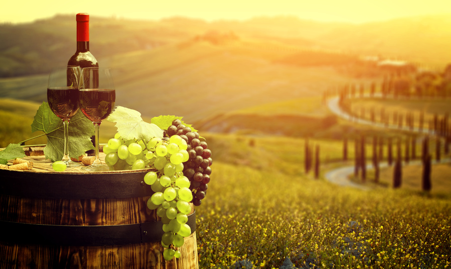 Weinfass auf Weingut in der Toskana